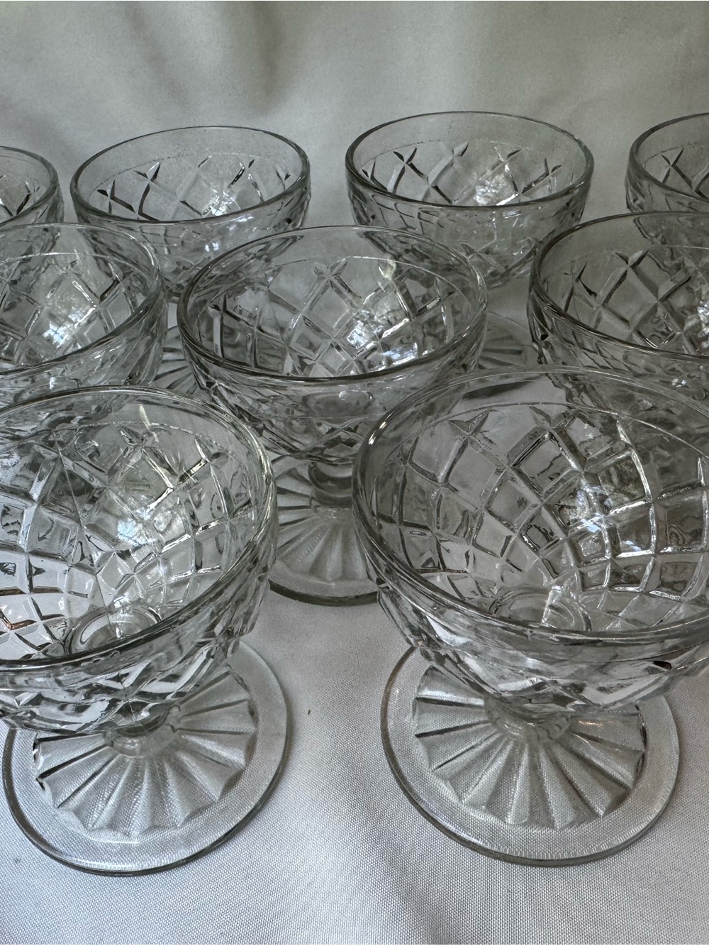 Anchor Hocking Clear Cut-Glass Dessert Cups - Set of 9